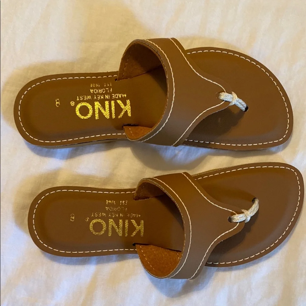 KINO Brown Leather Sandals with Marine Emblem - Picture 1 of 7
